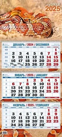 Календарь квартальный 2025г 310*680 "ГОД ЗМЕИ В2" настенный, трёхблочный, спираль