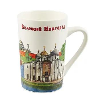 Кружка фарфоровая матовая "Великий Новгород", цветной рисунок