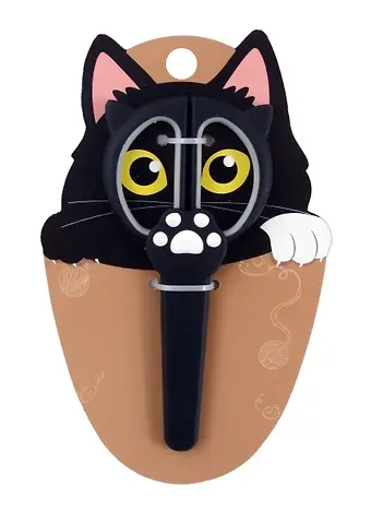 Ножницы 130мм "Котик" детские, черные, чехол, подвес