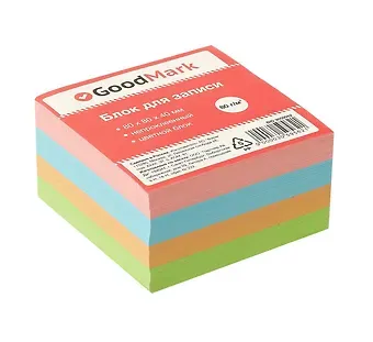 Блок-куб 80*80*40 цветной, непроклеенный, инд.уп., GoodMark