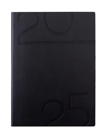 Ежедневник дат. 2025г. А6+ 176л 126х174 "Гоутскин" черный, кожзам, мягк. переплет, блинт. тиснение, пантон. срез, офсет, ляссе