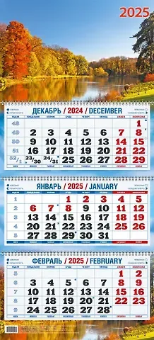 Календарь квартальный 2025г 310*680 "КРАСКИ ОСЕНИ" настенный, трёхблочный, спираль