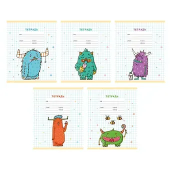 Тетрадь 12л круп.кл. "Монстрики" мел.картон, офсет 60г/м2