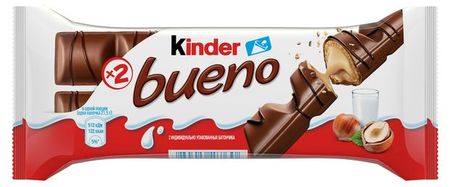 Вафли Kinder Bueno покрытые молочным шоколадом с молочно-ореховой начинкой, 43 г