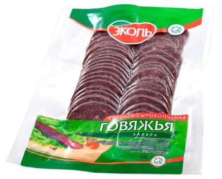 Колбаса сырокопченая ЭКОЛЬ говяжья Халяль нарезка, 150 г