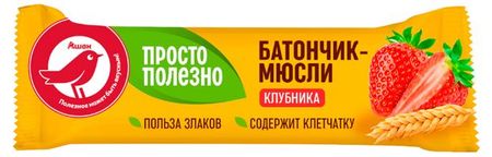Батончики-мюсли АШАН Красная птица с клубникой, 35 г