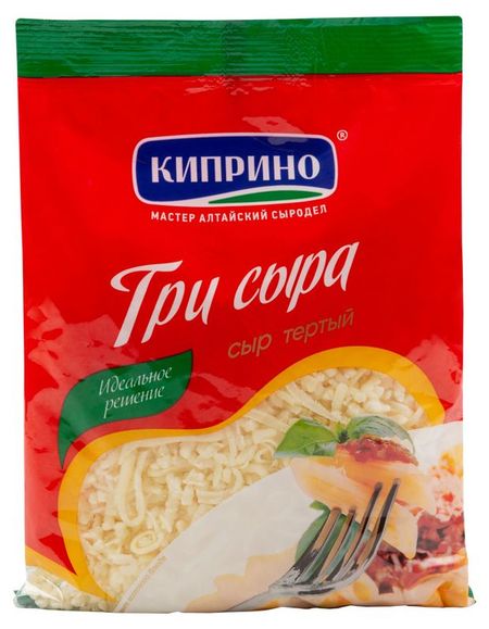 Сыр полутвердый Три Сыра тертый Киприно БЗМЖ, 200 г