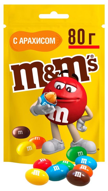 Драже M&M's с арахисом и молочным шоколадом, 80 г