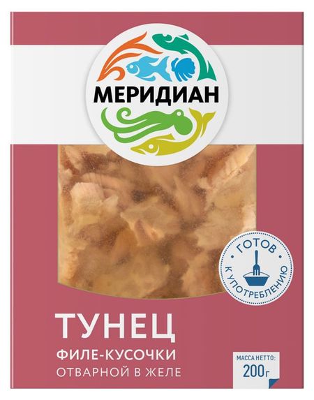 Тунец Меридиан отварной в желе филе-кусочки, 200 г