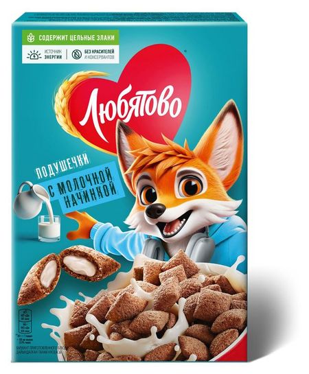 Готовый завтрак Любятово подушечки с молочной начинкой, 220 г