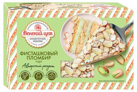 Торт бисквитный Венский цех фисташковый пломбир, 390 г