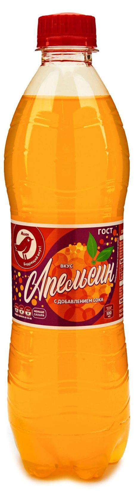 Напиток сильногазированный АШАН Красная птица вкус апельсин безалкогольный, 500 мл