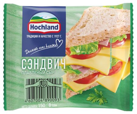 Сыр плавленый сэндвич Hochland слайсы 45% БЗМЖ, 150 г