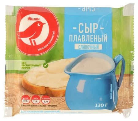 Сыр плавленый сливочные АШАН Красная птица слайсы 45% БЗМЖ, 130 г