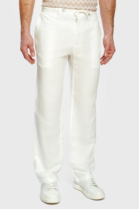 Брюки белые изо льна и тенсела на шнуровке 3996₽