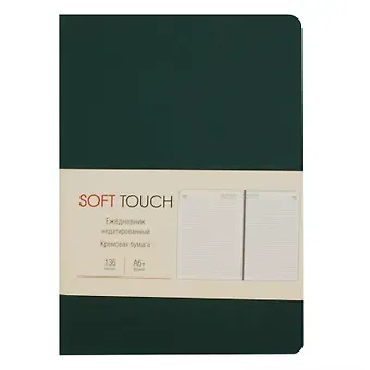 Ежедневник недат. А6+ 136л "SOFT TOUCH" зеленая тайга, интегр.переплет, иск.кожа, тонир.блок, скругл.углы, цв.торец, ляссе