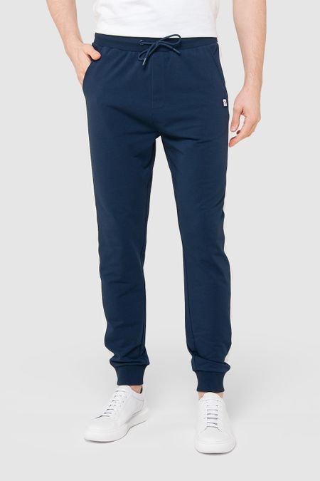 Брюки спортивные темно-синие из хлопка с лампасами на шнуровке 6990₽