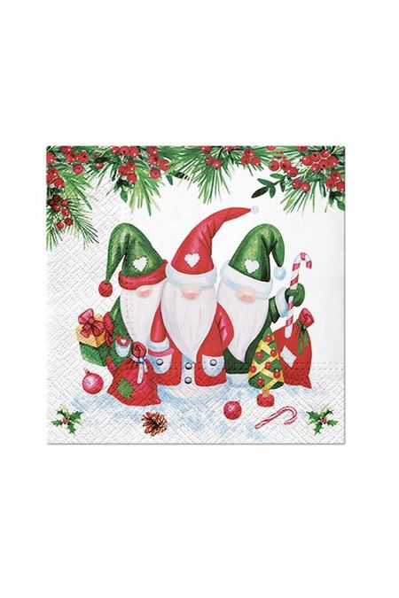 Салфетки 3-х слойные Рождественские гномы 20 шт Paw 367₽