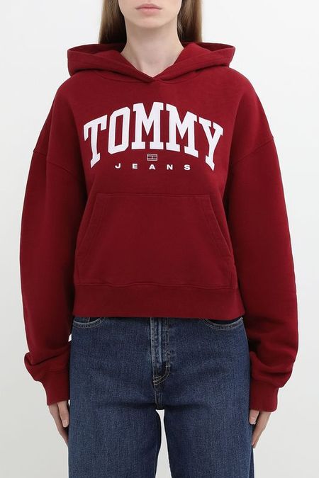 Худи хлопковое с капюшоном с логотипом укороченное Tommy Jeans 13290₽
