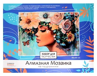 Алмазная мозаика на подрамнике 40*50 см (полная выкладка) "Девушка в синих цветах"