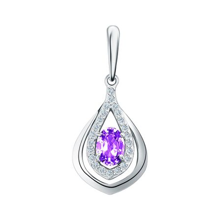 Серебряная подвеска с аметистом и фианитами с родированием 1790₽