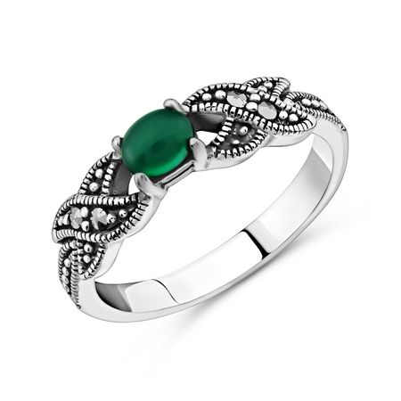 Серебряное кольцо с хризопразом и марказитами с чернением 1990₽