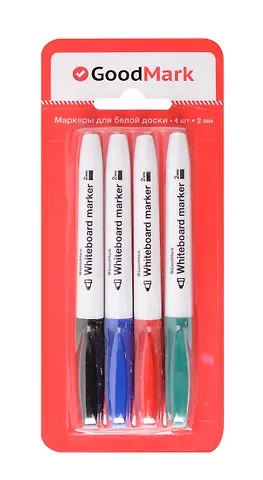 Маркеры для доски 04цв 4мм, тонк.корпус, блистер, Goodmark