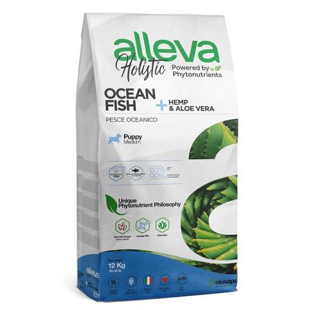 Alleva Holistic Puppy Fish Medium сухой корм для щенков средних пород берем и корм сук с океанической рыбой коноплей и алое вера 12995₽