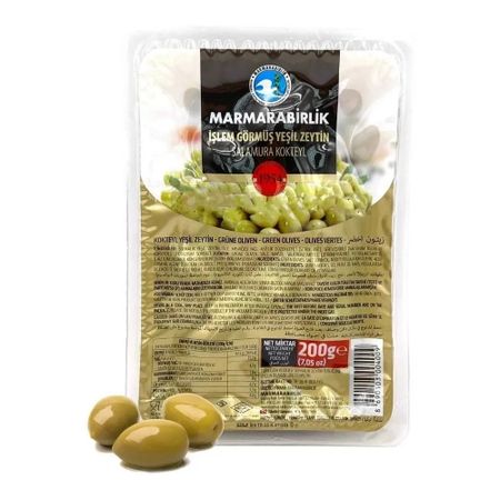 Оливки Marmarabirlik зеленые с косточкой 2xl вакуумная упаковка 200 г