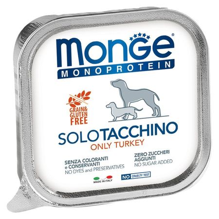 Monge Dog Monoprotein Solo полнорационный влажный корм для собак беззерновой паштет с индейкой в ламистерах - 150 г 24 шт 5664₽