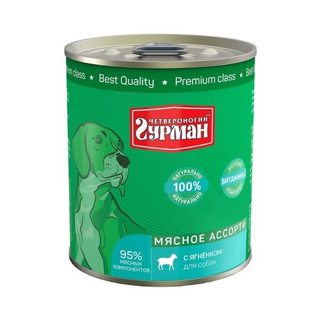 Четвероногий Гурман Мясное ассорти влажный корм для собак фарш из ягненка в консервах - 340 г 12 шт 1608₽