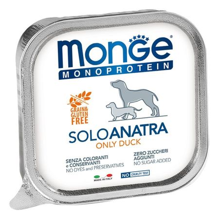 Monge Dog Monoprotein Solo полнорационный влажный корм для собак беззерновой паштет с уткой в ламистерах - 150 г 24 шт 5664₽