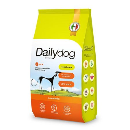 Dailydog Classic line сухой корм для взрослых собак мелких пород с ИНДЕЙКОЙ - 15 кг 626₽