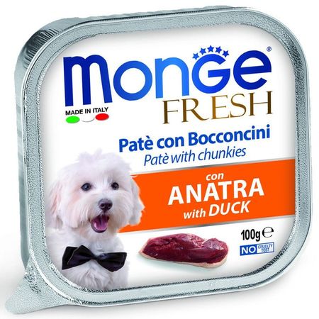 Monge Dog Fresh полнорационный влажный корм для собак с уткой кусочки в паштете в ламистерах - 100 г 32 шт 3341₽