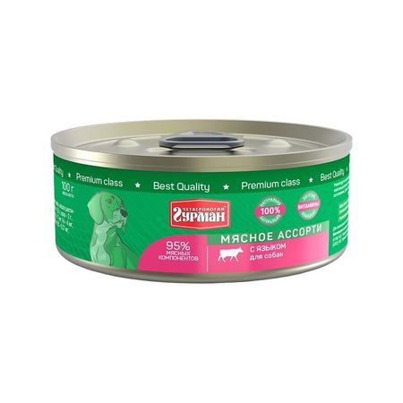 Четвероногий гурман влажный корм для щенков Мясное ассорти с языком в консервах - 100 г х 24 шт 24 шт 2256₽