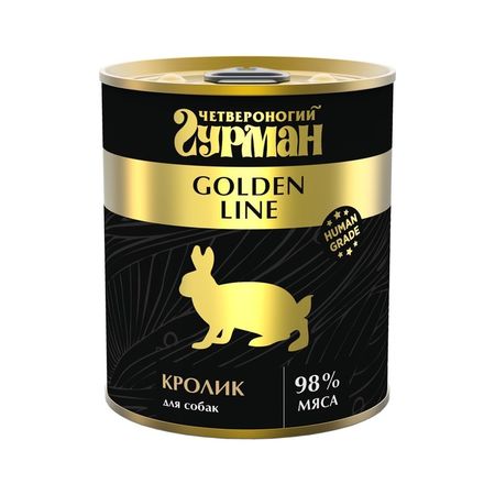 Четвероногий Гурман Golden line влажный корм для собак с кроликом кусочки в желе в консервах - 340 г 12 шт 2786₽