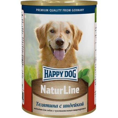 Happy Dog Natur Line полнорационный влажный корм для собак фарш из телятины и индейки в консервах - 410 г 12 шт 3132₽