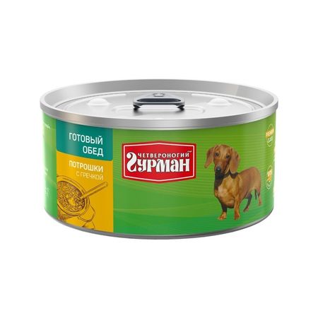 Четвероногий Гурман Готовый обед влажный корм для собак фарш из потрошков с гречкой в консервах - 325 г 12 шт 2472₽