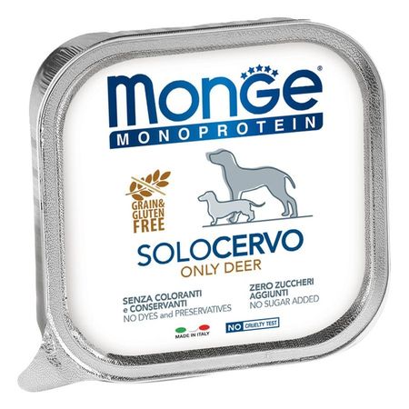 Monge Dog Monoprotein Solo полнорационный влажный корм для собак беззерновой паштет с олениной в ламистерах - 150 г 24 шт 5098₽