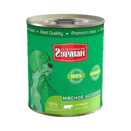 Четвероногий Гурман Мясное ассорти влажный корм для собак фарш из рубца в консервах - 340 г 12 шт 1626₽