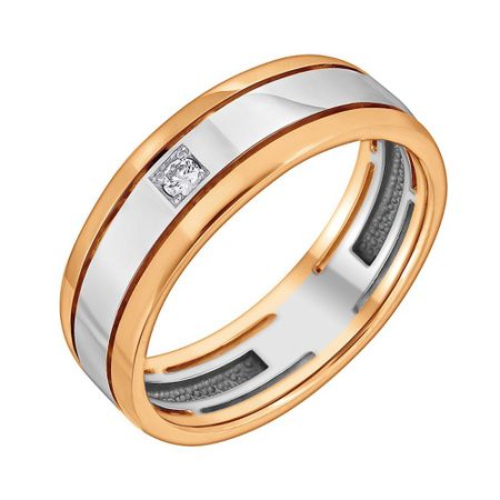 Золотое обручальное кольцо с бриллиантом и родированием 117990₽