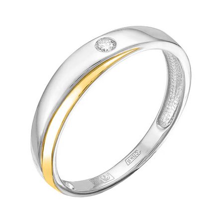 Золотое обручальное кольцо с бриллиантом и позолотой с родированием 44990₽