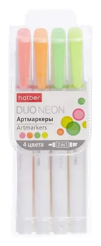 Маркеры для скетчинга 04цв "Duo NEON" двухсторонние, ПВХ-уп., подвес