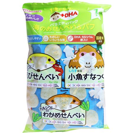 Wakodo Snacks DHA Variety Pack для детей от 1 года и старше Морские рисовые крекеры Слойки x 6 1 год + & [от старого]