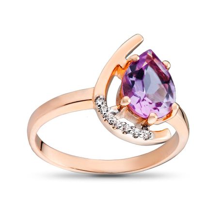 Кольцо из золота с аметистом и фианитами