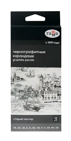 Карандаши ч/гр 12шт "Старый мастер", 4B-6H, к/к, ГАММА