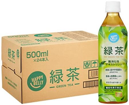 [Бренд Amazon] Happy Belly Функциональный зеленый чай в ПЭТ-бутылке 500 мл x 24 бутылки [Еда с функциональными заявлениями]