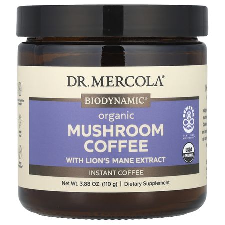Доктор. Mercola, органический грибной кофе с экстрактом гриба Hericium Mane, растворимый, 3,88 унции (110 г)