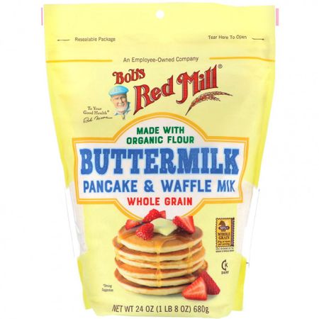 Bob's Red Mill, Пахтовая смесь для блинчиков и вафель, цельносмолотая, 680 г