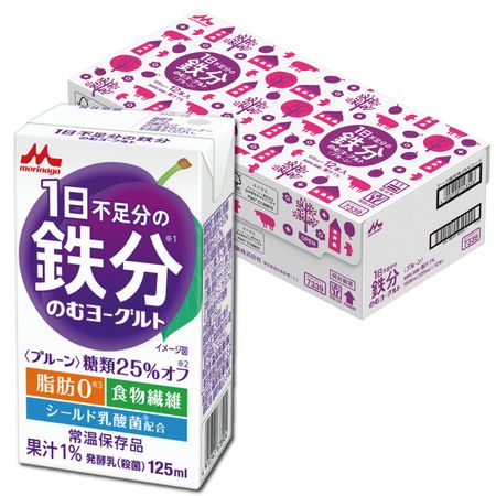 Morinaga 1 питьевого йогурта с содержанием железа и чернослива 125 мл в комнатных условиях, содержащих диетическую и молочную кислоту x 24 бутылки в день [Выдерживаемая температура, железо,